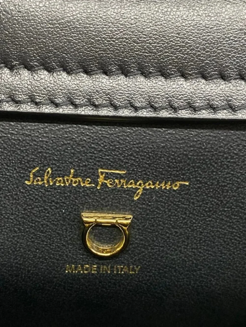 Salvatore Ferragamo Gancini Black Gold Leather Hardware Tote Bag